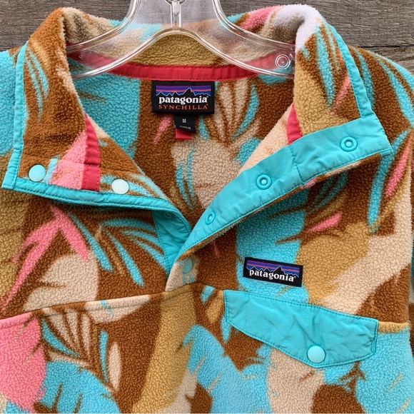 Patagonia Lightweight Synchilla Womens M Snap T Pullover Fleece Feather Print - Picture 3 of 16